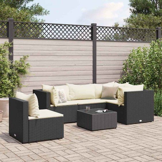 5-tlg. Garten-Lounge-Set mit Kissen Schwarz Poly Rattan