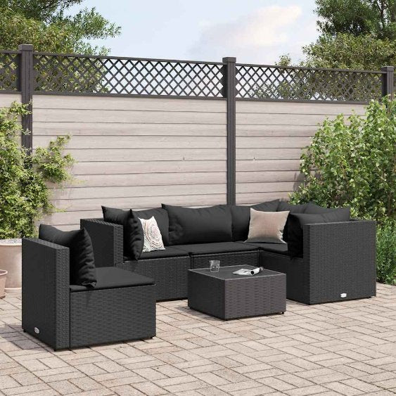 5-tlg. Garten-Lounge-Set mit Kissen Schwarz Poly Rattan