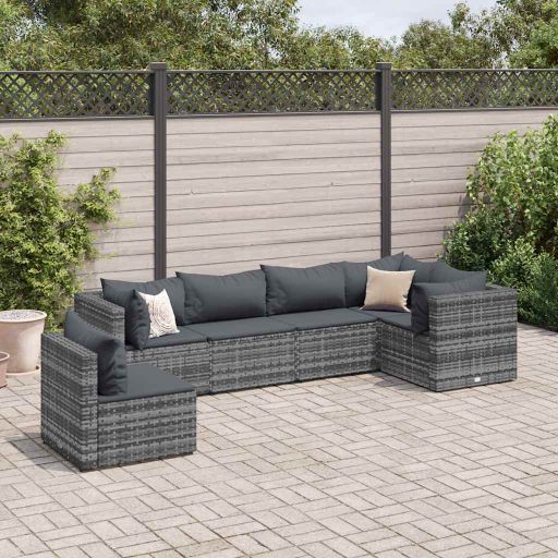 5-tlg. Garten-Lounge-Set mit Kissen Schwarz Poly Rattan