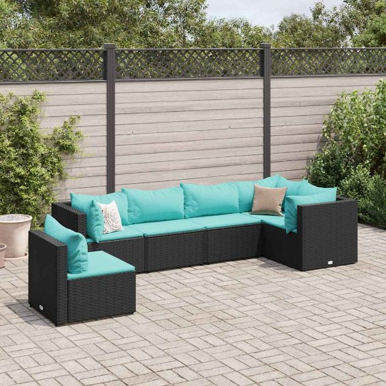 5-tlg. Garten-Lounge-Set mit Kissen Schwarz Poly Rattan
