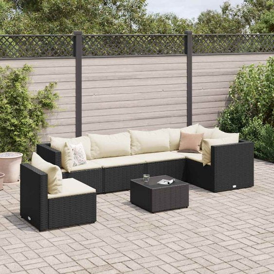 5-tlg. Garten-Lounge-Set mit Kissen Schwarz Poly Rattan