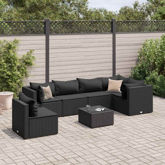 5-tlg. Garten-Lounge-Set mit Kissen Schwarz Poly Rattan