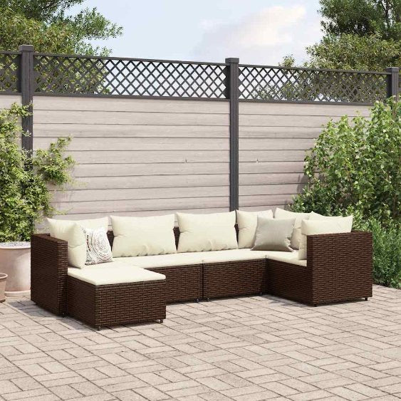 6-tlg. Garten-Lounge-Set mit Kissen Schwarz Poly Rattan