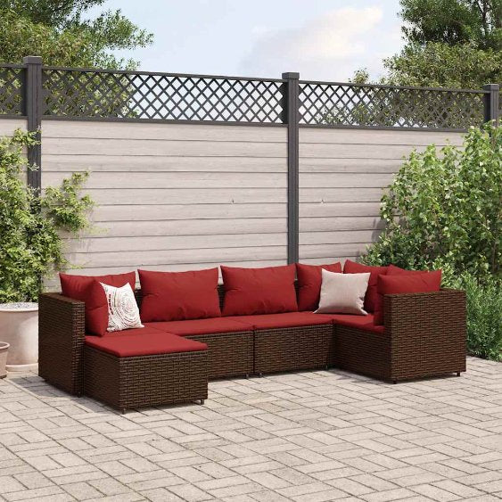 6-tlg. Garten-Lounge-Set mit Kissen Schwarz Poly Rattan