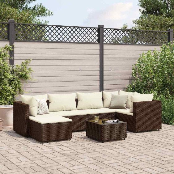 6-tlg. Garten-Lounge-Set mit Kissen Schwarz Poly Rattan