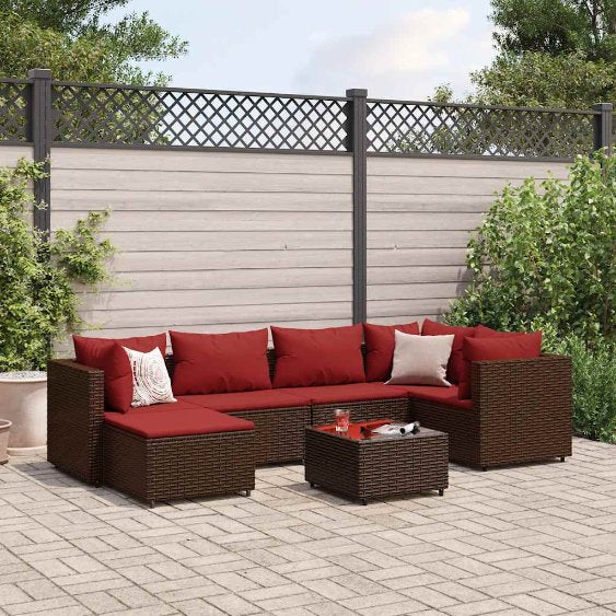 6-tlg. Garten-Lounge-Set mit Kissen Schwarz Poly Rattan