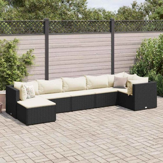 6-tlg. Garten-Lounge-Set mit Kissen Schwarz Poly Rattan