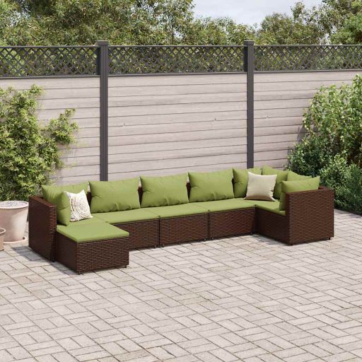 6-tlg. Garten-Lounge-Set mit Kissen Schwarz Poly Rattan