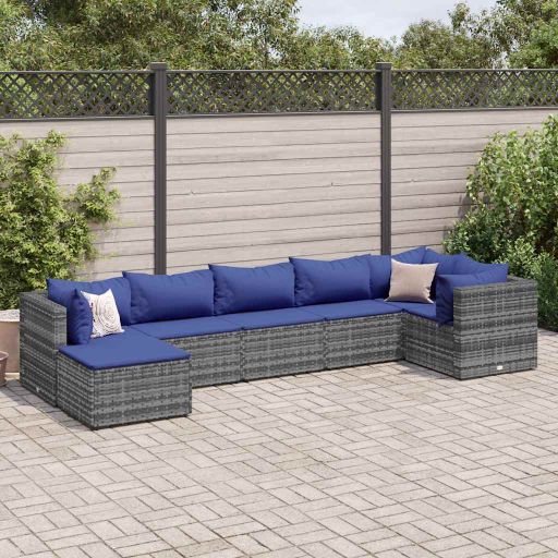 6-tlg. Garten-Lounge-Set mit Kissen Schwarz Poly Rattan