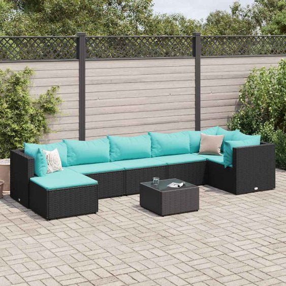 6-tlg. Garten-Lounge-Set mit Kissen Schwarz Poly Rattan