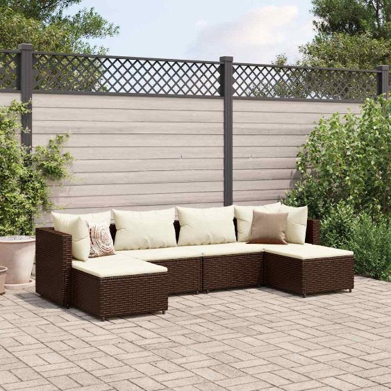 6-tlg. Garten-Lounge-Set mit Kissen Schwarz Poly Rattan