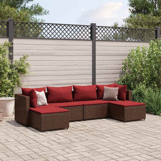 6-tlg. Garten-Lounge-Set mit Kissen Schwarz Poly Rattan