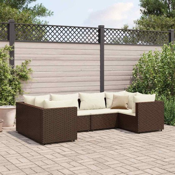6-tlg. Garten-Lounge-Set mit Kissen Schwarz Poly Rattan