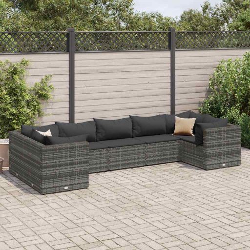 6-tlg. Garten-Lounge-Set mit Kissen Schwarz Poly Rattan