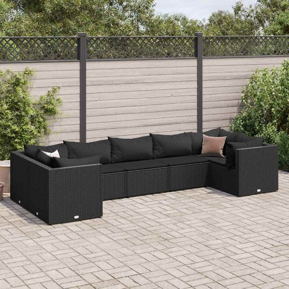6-tlg. Garten-Lounge-Set mit Kissen Schwarz Poly Rattan
