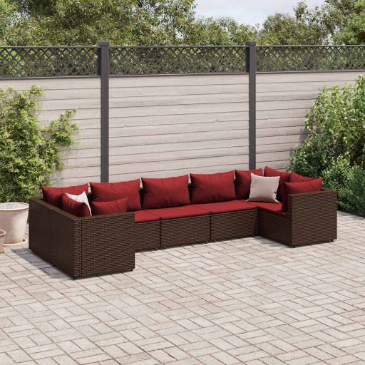 6-tlg. Garten-Lounge-Set mit Kissen Schwarz Poly Rattan