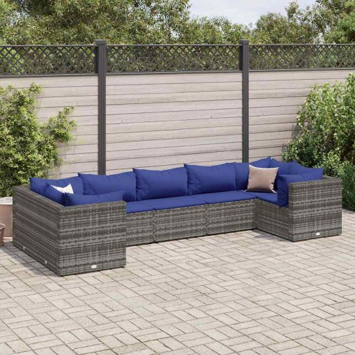 6-tlg. Garten-Lounge-Set mit Kissen Schwarz Poly Rattan