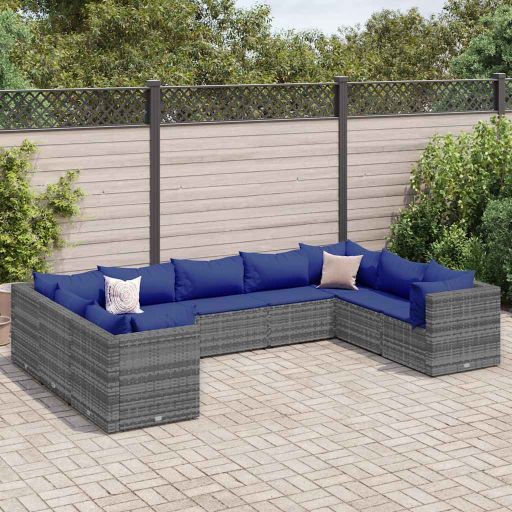 6-tlg. Garten-Lounge-Set mit Kissen Schwarz Poly Rattan