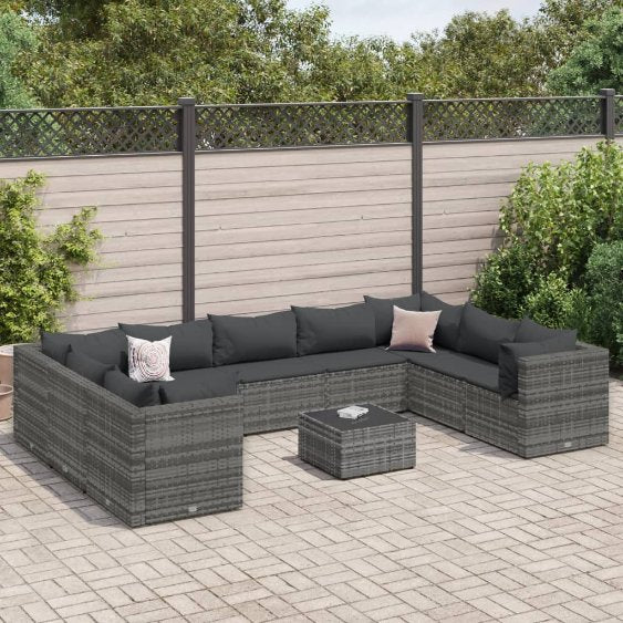 6-tlg. Garten-Lounge-Set mit Kissen Schwarz Poly Rattan