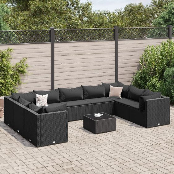 6-tlg. Garten-Lounge-Set mit Kissen Schwarz Poly Rattan