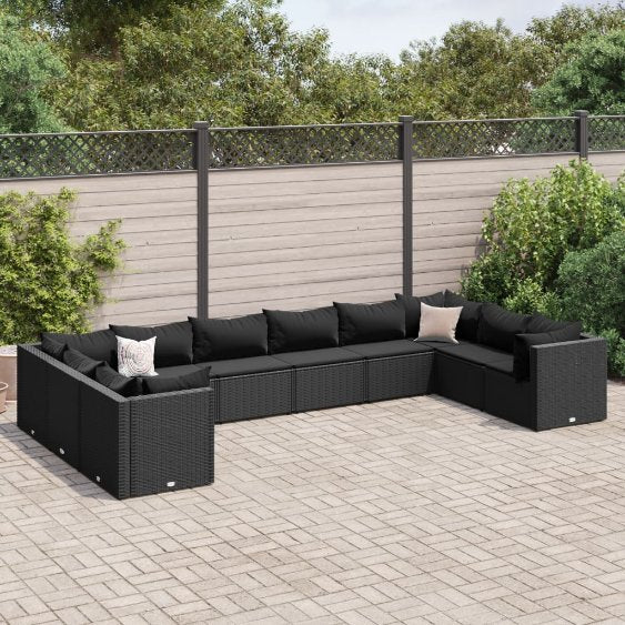 6-tlg. Garten-Lounge-Set mit Kissen Schwarz Poly Rattan