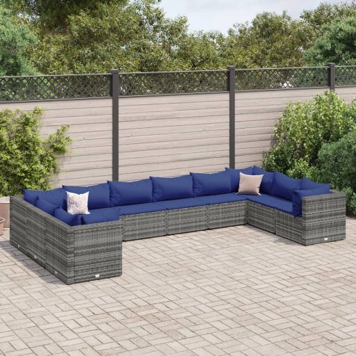 6-tlg. Garten-Lounge-Set mit Kissen Schwarz Poly Rattan