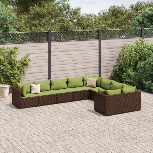 9-tlg. Garten-Sofagarnitur mit Kissen Schwarz Poly Rattan