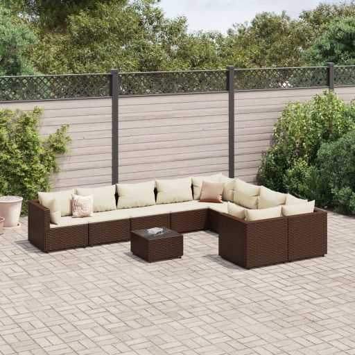 9-tlg. Garten-Sofagarnitur mit Kissen Schwarz Poly Rattan