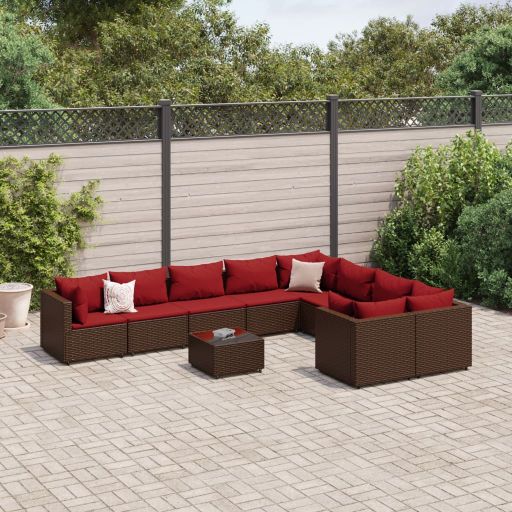 9-tlg. Garten-Sofagarnitur mit Kissen Schwarz Poly Rattan