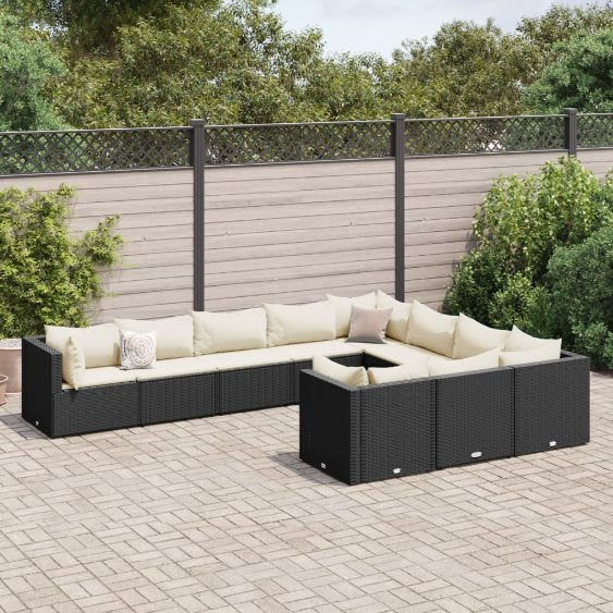 9-tlg. Garten-Sofagarnitur mit Kissen Schwarz Poly Rattan