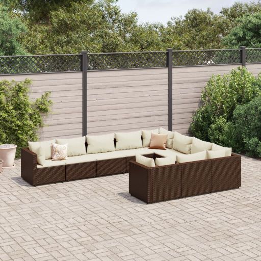 9-tlg. Garten-Sofagarnitur mit Kissen Schwarz Poly Rattan
