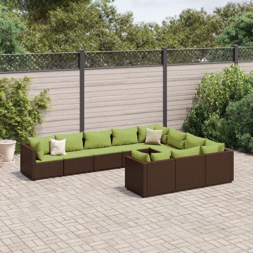 9-tlg. Garten-Sofagarnitur mit Kissen Schwarz Poly Rattan