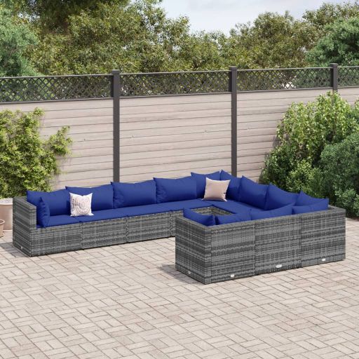 9-tlg. Garten-Sofagarnitur mit Kissen Schwarz Poly Rattan
