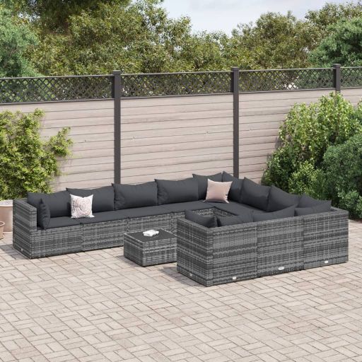 9-tlg. Garten-Sofagarnitur mit Kissen Schwarz Poly Rattan