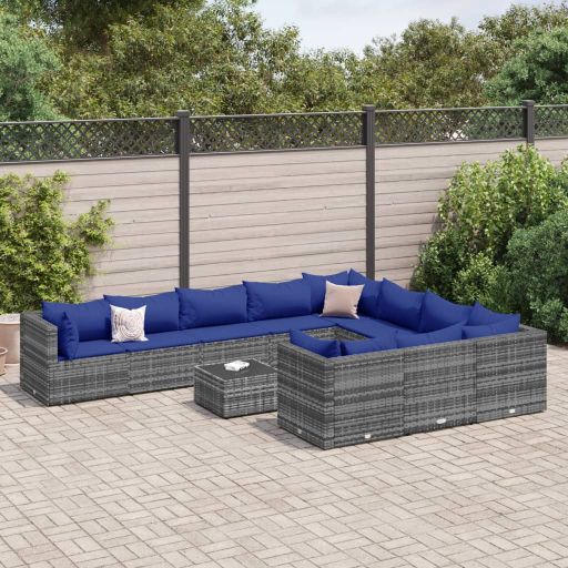 9-tlg. Garten-Sofagarnitur mit Kissen Schwarz Poly Rattan