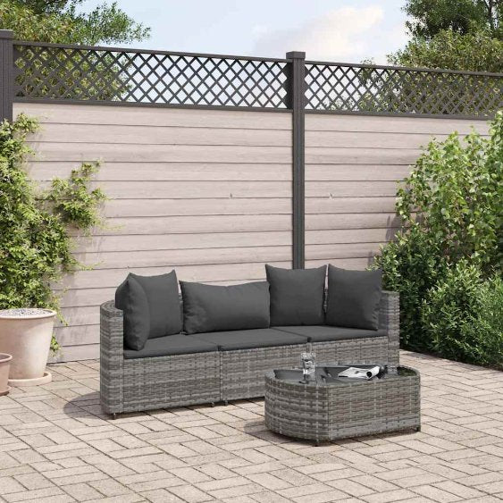 4-tlg. Garten-Sofagarnitur mit Kissen Schwarz Poly Rattan