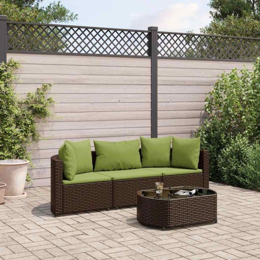 4-tlg. Garten-Sofagarnitur mit Kissen Schwarz Poly Rattan
