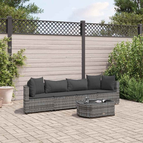 4-tlg. Garten-Sofagarnitur mit Kissen Schwarz Poly Rattan