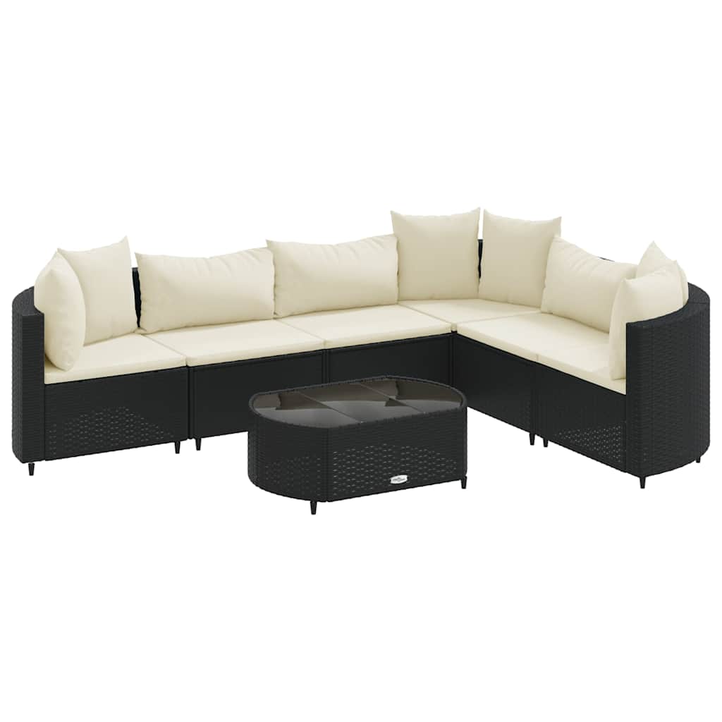 7-tlg. Garten-Sofagarnitur mit Kissen Schwarz Poly Rattan