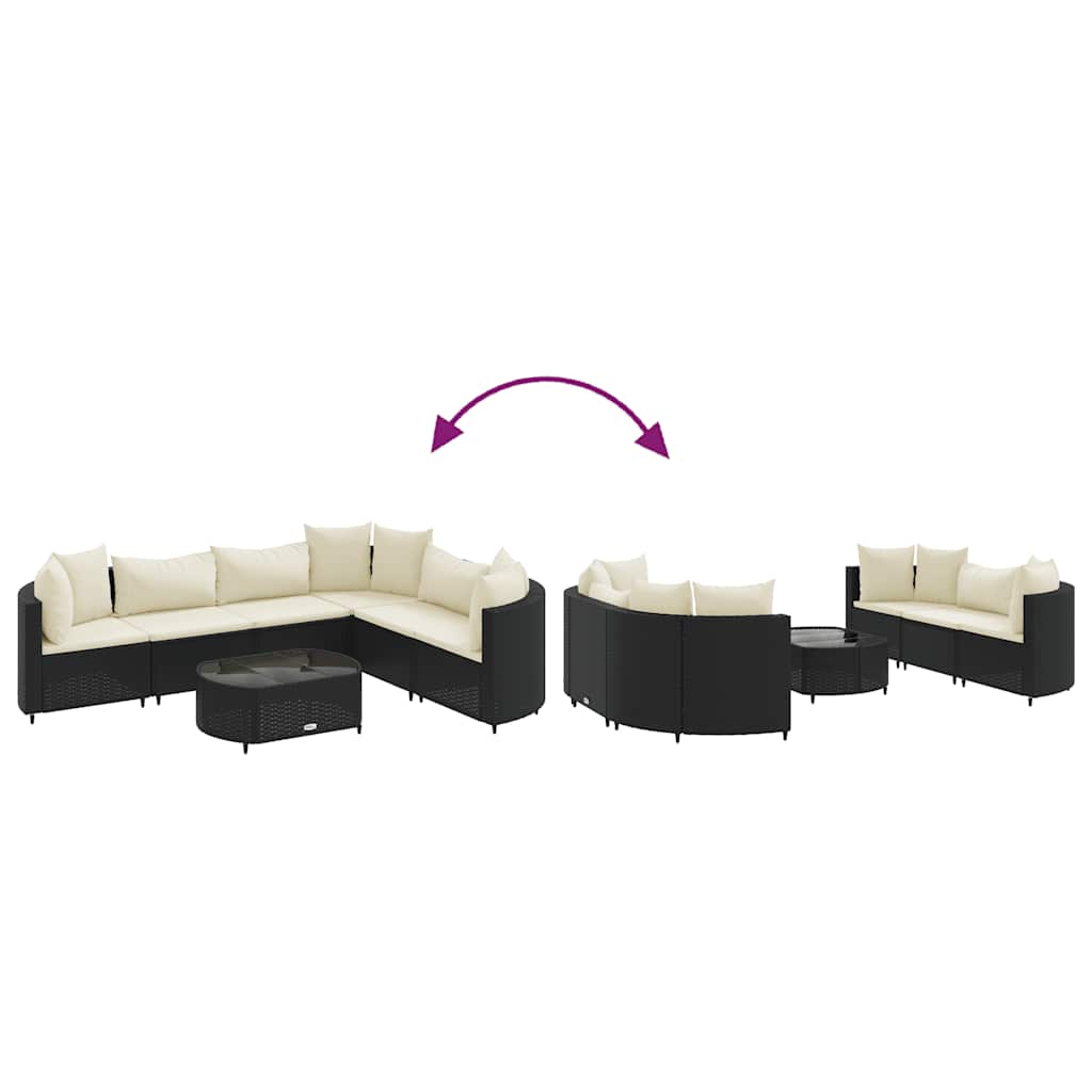 7-tlg. Garten-Sofagarnitur mit Kissen Schwarz Poly Rattan