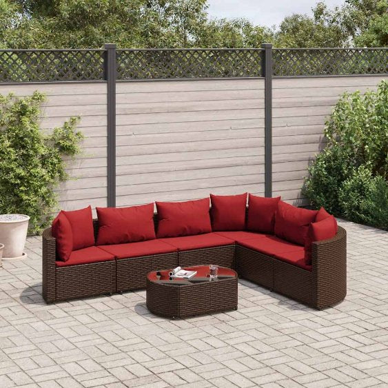 7-tlg. Garten-Sofagarnitur mit Kissen Schwarz Poly Rattan