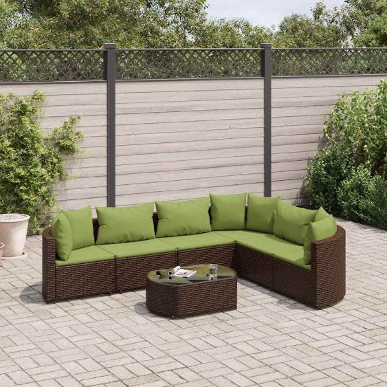 7-tlg. Garten-Sofagarnitur mit Kissen Schwarz Poly Rattan