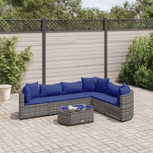 7-tlg. Garten-Sofagarnitur mit Kissen Schwarz Poly Rattan
