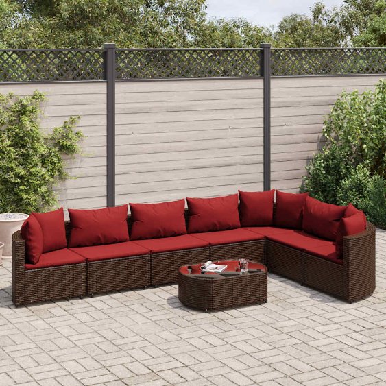 7-tlg. Garten-Sofagarnitur mit Kissen Schwarz Poly Rattan