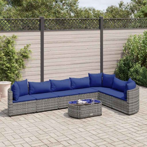 7-tlg. Garten-Sofagarnitur mit Kissen Schwarz Poly Rattan