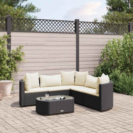 7-tlg. Garten-Sofagarnitur mit Kissen Schwarz Poly Rattan