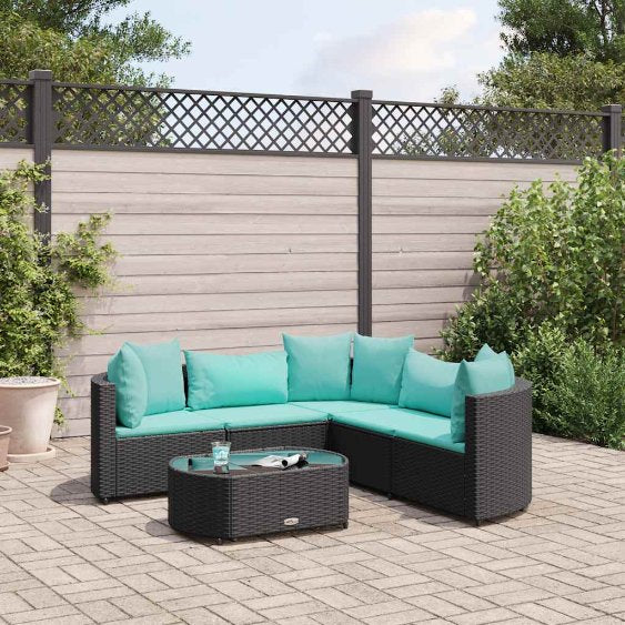 7-tlg. Garten-Sofagarnitur mit Kissen Schwarz Poly Rattan