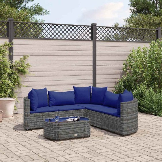 7-tlg. Garten-Sofagarnitur mit Kissen Schwarz Poly Rattan