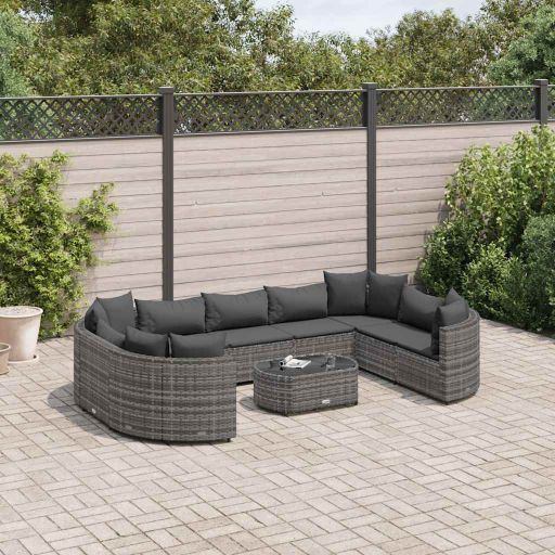 vidaXL 10-tlg. Garten-Sofagarnitur mit Kissen Schwarz Poly Rattan