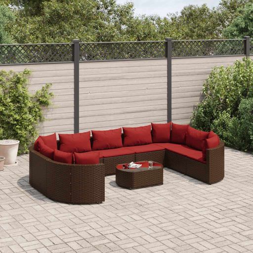 vidaXL 10-tlg. Garten-Sofagarnitur mit Kissen Schwarz Poly Rattan